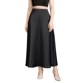 Urban CoCo Women's Elegant High Waisted Satin Long Skirt Flowy A-Line Midi Skirts(M, Black)