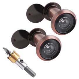 Tahikem 2 Set Door Viewer Peephole, Door Viewers with 0.63inch/16mm Drill Bit Kit, Fits 1-3/8" To 2-1/4" Front Door, 200° Wide Angle Peep Eye Hole, Anti Peeping Reverse Covers - Brushed Antique Copper