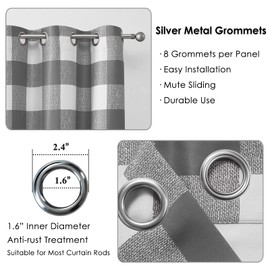 Melodieux Buffalo Check Plaid Blackout Curtains 54 Inches Long for Bedroom, Living Room Thermal Insulated Room Darkening Grommet Drapes, Grey, 50 x 54 Inch, 2 Panels