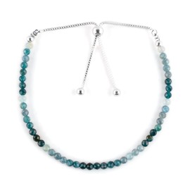 ZEMBIENCE Natural Grandidierite Gemstones Bolo Bracelet, Micro-Faceted Beads, Chakra Healing Crystals, Silver Plated, Adjustable Slider Chain, Minimalist, Women Jewelry, Valentine Gift, Size 10"