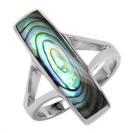 Silvershake Long Abalone Paua Shell Inlay White Gold Plated 925 Sterling Silver Modern Style Ring Jewelry for Women Size 9