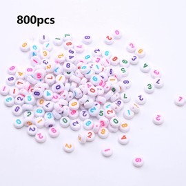 HERZWILD 800pcs Number Bracelet Beads for Bracelet Making Acrylic Number Beads Round 0 to 9 Bead for Jewelry Making (Colour-Number)