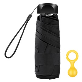 Vicloon Mini / Pocket Umbrella / Windproof with 6 Stainless Steel Ribs and 210T Fabric for Sun, Rain and UV Protection Outdoors / Folding, Lightweight, Compact, Sturdy, Black