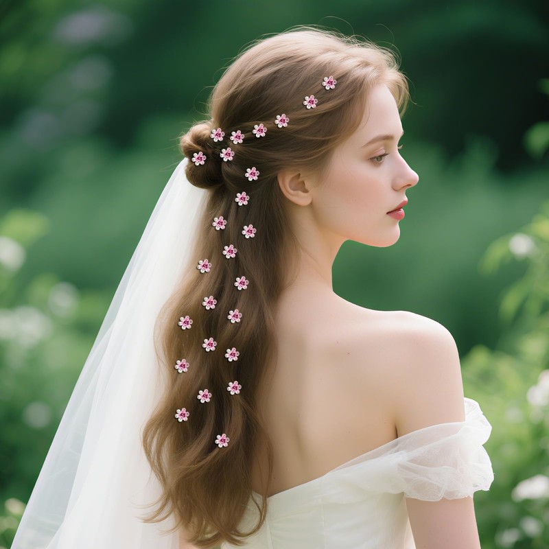 KEUKORZ Rosafarbene Rosa kleine Blumen-Diamant-Haarspangenklammern - 20 Stück Schöne Mini-Rosafarbene