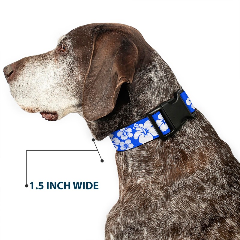 Buckle-Down 15-26" Hibiscus Blue/White Plastic Clip Collar, Large