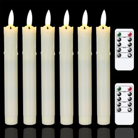 Mavandes Flameless Flickering Taper Candles Two Remote, 7.5 Inch Ivory Battery Operated LED Window Candles Timer,Set of 6 Plastic 3D-Wick Dripping-Wax Effect Flameless Candlesticks(0.86”Dia,Warm Fire)