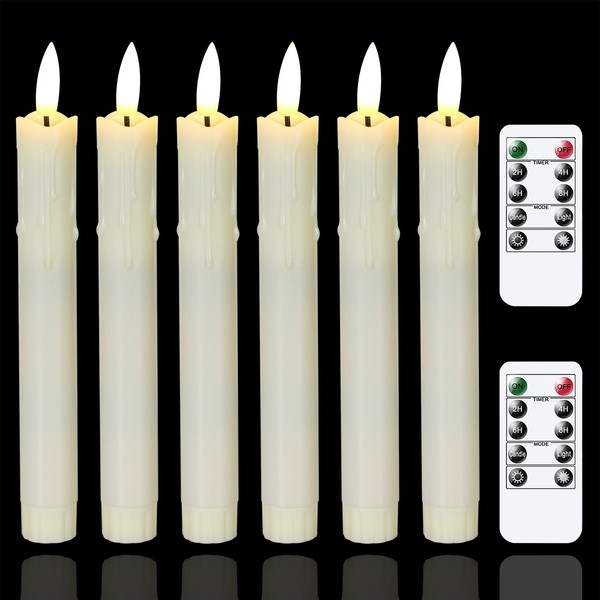 Mavandes Flameless Flickering Taper Candles Two Remote, 7.5 Inch Ivory
