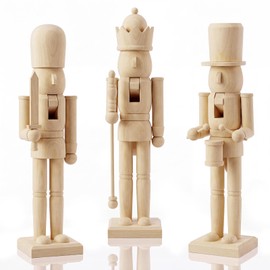 Pinkunn 15.5 Inch Large Unfinished Wood Nutcracker Set of 3- Paintable Christmas Soldier King Drummer Figurines, Blank Nutcracker Ornament Puppet Statue for DIY Craft Home Decoration Holiday Gift