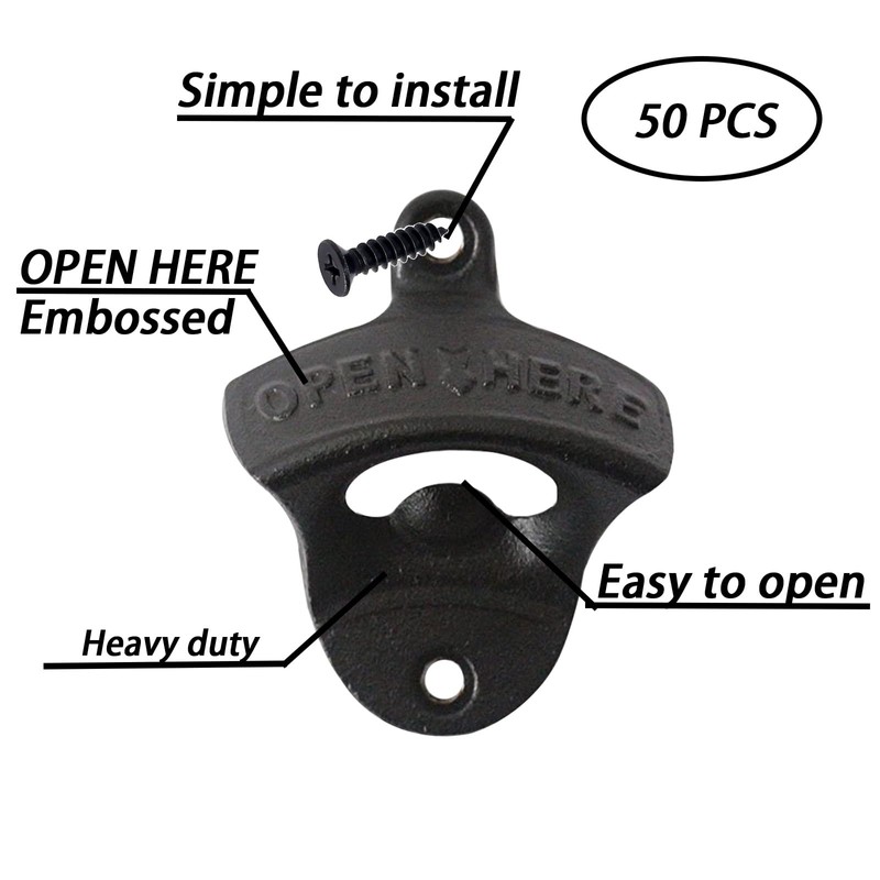 Luwanburg 50 PCS Black Cast Iron Beer Bottle Opener Wall