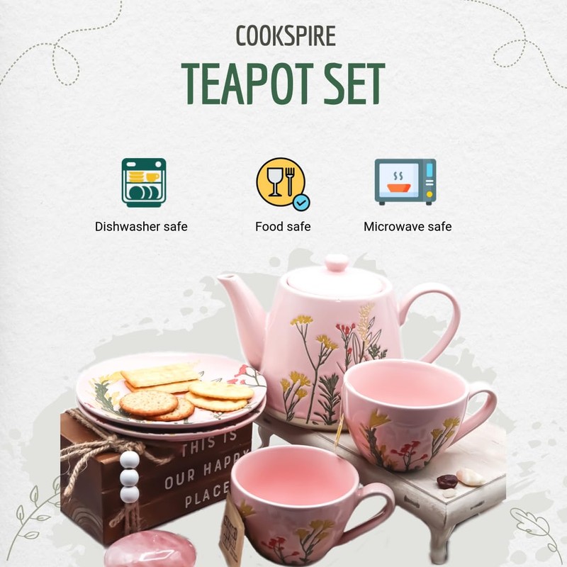 Cookspire Porcelain Tea Set - Modern Pink Tea pot (28.7