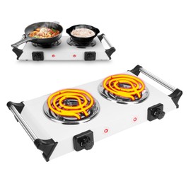 Moclever Hot Plate Electric Stove, 2000W Portable Cooking Stove w/Cooling Handle, 5 Levels of Adjustable Temperature, Countertop Burners Dual Coil Burner for Home RV Camping, Fits All Cookware
