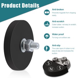 8Pcs Rubber Coated Magnets, 30LBS Bolt on Magnets with M6 Threaded Studs and Nuts, Strong Flag Neodymium Magnet Mount Base with Rubber Coating Non-Slip, Anti-Scratch for Light Bar and Add Mirrors