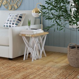 East at Main Rustic Wood Side Table or Plant Stand – Round & Rectangle Shapes – Multiple Finishes – Handcrafted Accent Furniture (Whitewashed, Rectangle Short)