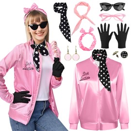 Maryparty Pink Ladies Jacket Pink Jacket for Ladies Fancy Dress 1950s Costume for Women Adults (XL, Style-2)