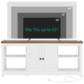 YITAHOME TV Stands for Living Room, Modern Entertainment Center with Power Outlets for Television up to 65 Inch, Farmhouse Media Console TV Cabinet with Adjustable Shelf & Open Shelves, White