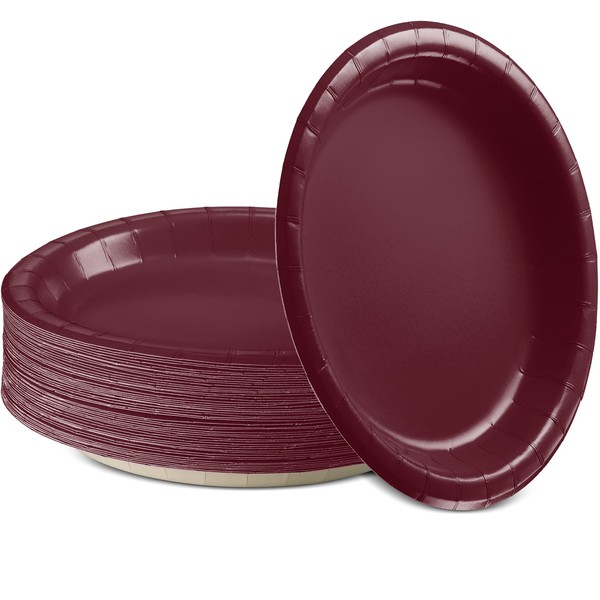 Paper Dinner Plates Burgundy, 8 1/2 Inches Paper Plates Disposable, Strong and Sturdy Disposable Plates for Party, Dinner, Holiday, Picnic, or Travel Party Plates, Pack of 50 - by Enday