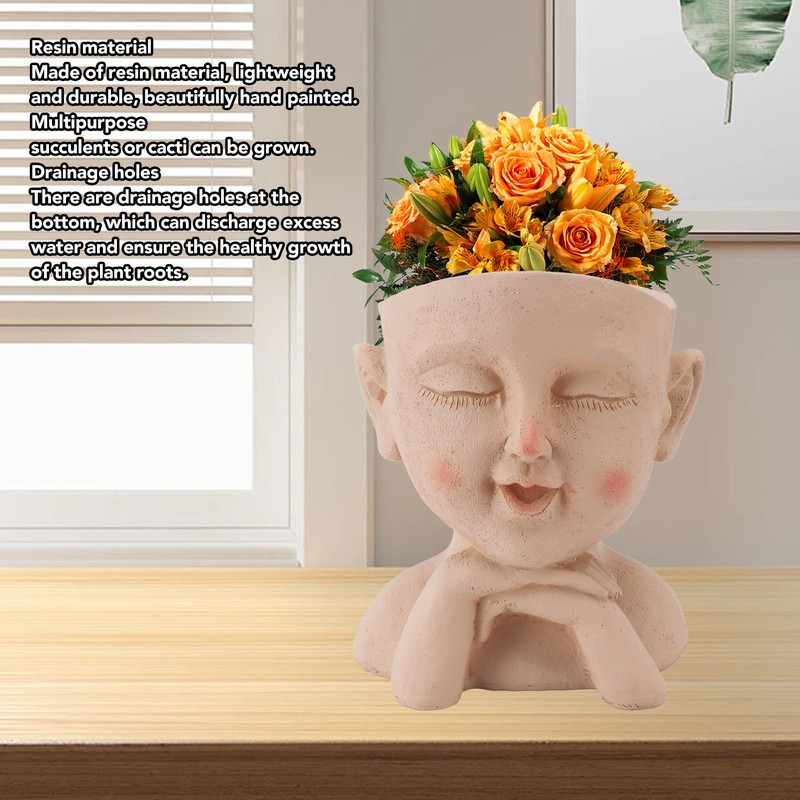 Men Face Flower Pot Hand Painting Resin Men Head Flowerpot