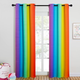 NICETOWN Colorful Rainbow Patio Curtains, Home Decoration Blackout Curtains for Bedroom Girls Room Decor, Window Drapes for Girly Nursery Kids Daughter (Dark Rainbow, 42 x 84 Inch Length, Set of 2)