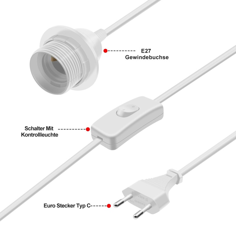 HuaLiSiJi E27 Lamp Holder with Switch with Plug E27 Socket