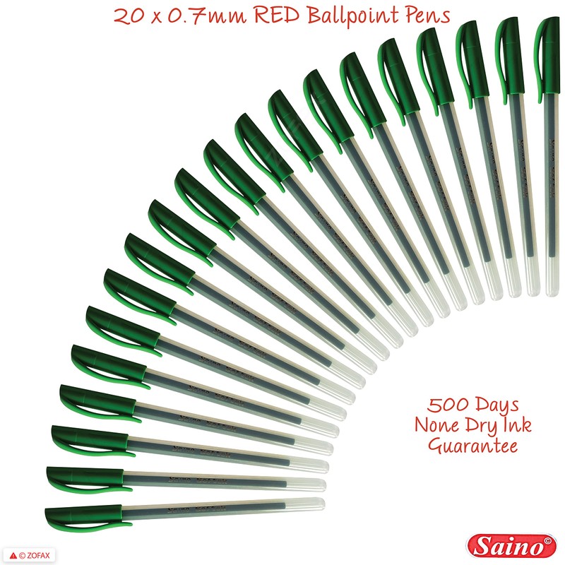 SAINO 20 x 0.7mm Fine Tip Softek GREEN Ballpoint Pens