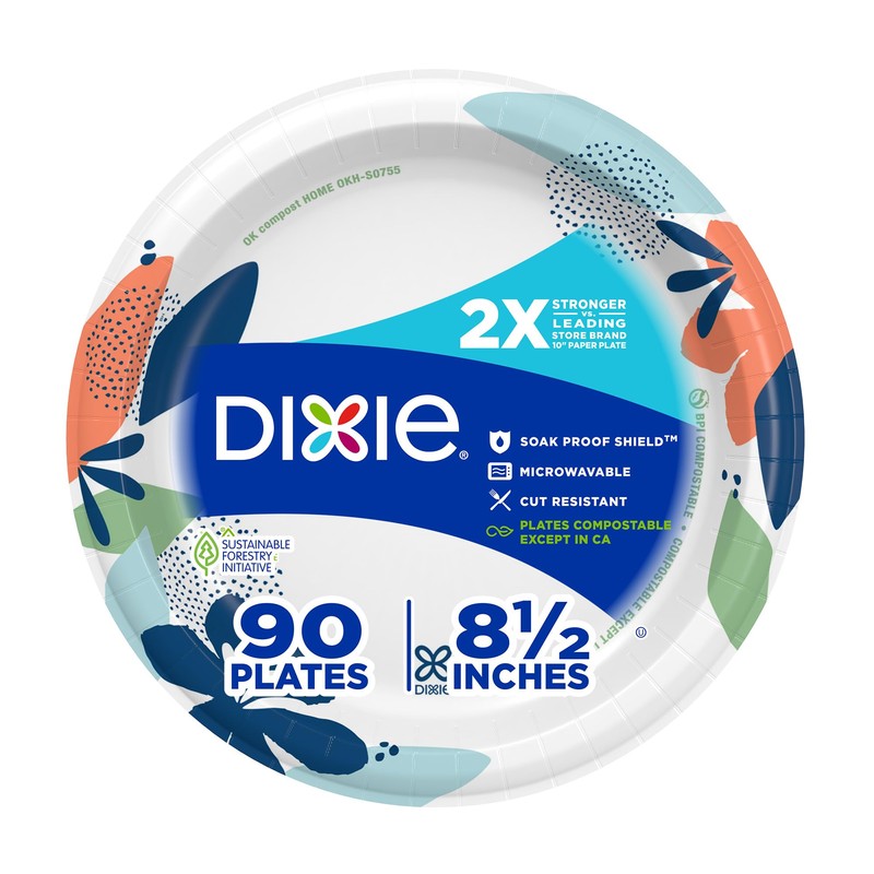 Dixie Medium Paper Plates, 8.5 Inch, 90 Count, 2X Stronger*,