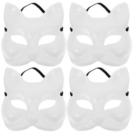 Ciieeo Cat Mask, 4pcs Masks White Cat Masks to Paint Blank Animal Dress Up Masks Hand Painted Masks Animal Plain Masquerade Cosplay Masks with Band for Cosplay Costume