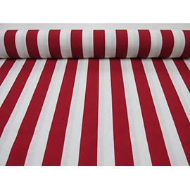RED White Striped Fabric - Sofia Stripes Curtain Upholstery Material 140cm Wide (Sold by The metre)