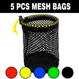 JKL 5 Pack Small Golf Ball Bags, Golf Mesh Bags,Sports Net, Round Storag,little nylon mesh bag,Colorful Drawstring mesh Bags for accessories（Red Yellow Blue Green Black）
