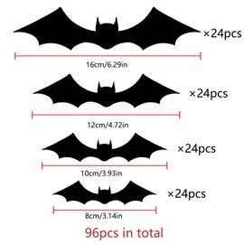 96PCS Bats Wall Decor 3D Black Bats Decorations Sticker 4 Size Waterproof PVC 3D Scary Bats for DIY Home Hallowmas Decoration Party Supplies