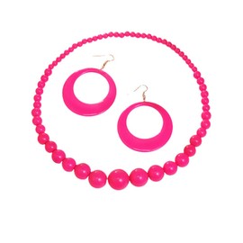 Fuqimanman2020 Colorful Neon Acrylic Beaded Necklace Earrings Set for Women 70s 80s Retro Circle Round Dangle Drop Earrings Boho Exaggerated Geometry Necklace Earrings Jewelry Gift-Hot Pink