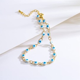 Gold Evil Eye Charm Anklet,18K Gold Plated Boho Beach Dainty Cute Tiny Lucky Foot Chain Ankle Bracelet For Women