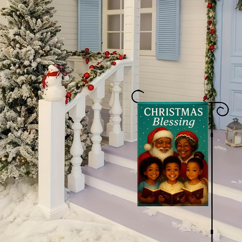Christmas Garden Flag 12x18 Inch Black Santa Choir Yard Decor