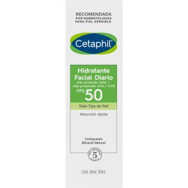 Hidratante Facial Cetaphil Diario FPS 50 - Protección Alta y Cuidado Suave para Todo Tipo de Piel, 50ml