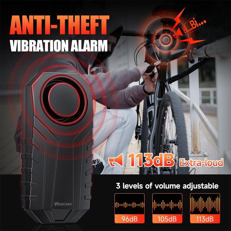 WSDCAM Upgraded Bike Alarm with Remote - 113dB Loud Anti-Theft