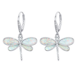 Dragonfly Earrings 925 Sterling Silver Opal Hoop Earrings Dragonfly Earrings Dangle Earrings Dragonfly Earrings Dragonfly Jewellery Gifts for Women Girls, Sterling Silver