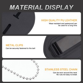 NICENEEDED Police ID Card Holder Black Security Badge Holder Deputy Badge Holder with Belt Clip Metal Clip and Leather Chain Holder