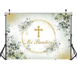 Mi Bautizo Backdrop Mexican Baptism Party Decorations God Bless First Holy Communion Background Greenery Eucalyptus Leaves Baptism Banner Baby Shower Decor Props