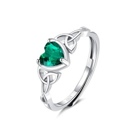 Toplstud Silver Heart Rings for Women, Engagement Promise Simulated Diamond Ring, Adjustable Emerald Thumb Rings for Women