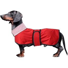 Dachshund Raincoat with Reflective Stripe rain Water Resistant Adjustable Bands Raincoat for Small Medium Dogs - Red - M