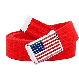 Build A Belt American Flag 1.25" Wide Flip Top Buckle with Canvas Web Belt (Mens Large Red)