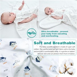 HINATAA Baby Sleeping Bags Newborn Swaddling Bag Baby Cotton 3-Way Adjustable Wearable Swaddle Blanket Baby Swaddle Transition Baby Swaddle Blankets Boys Girls, blue