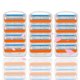 Ptydecta Men's Razor Blades & Cartridges ProGlide Replacement Blades Fusion Replacement Blades 5 Stage Blades Fusion Compatible (Orange 12 Pack)