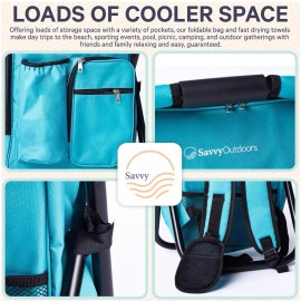 Savvy Outdoors Mini Folding Backpack Cooler Chair-Teal