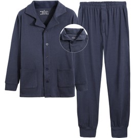 Hill Top Cloud Men's Pajamas, Winter Loungewear, Open Front, Double Brushed, Long Sleeve, Loungewear, Men's, Top and Bottom Set, Warm, Heat Absorption, Heat Absorption, Sensitive Skin,