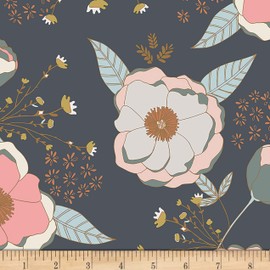 Art Gallery Fabrics Art Gallery Fusion Sprinkled Peonies Sparkler Metallic in Knit, Dark Grey
