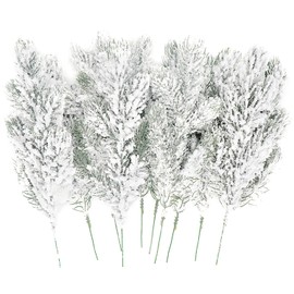Kesywale 10PCS Frosted Artificial Pine Needles Branches 10.6" Christmas Fake Snowy Pine Picks Twigs Winter Sprays Greenery Stems for Xmas Tree Garlands Decor