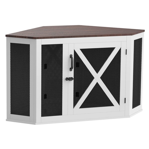 Xilingol Corner Crate Furniture, Wooden Kennel Side End Table, Cage / House for Small Medium Large Dog, Pet Crate Indoor Use