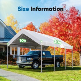 Quictent Carport Replacement Tarp Canopy Top Cover with Edge with Bungees Balls, for 10x20 ft Garage Party Tent Shelter - White, One Roof Only