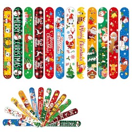 Mienocol 24 PCS Christmas Slap Bracelets,Xmax Party Favors Wristband Slap Band for Kids Christmas Snap Band Bracelets for Christmas Party Bag Fillers Stocking Fillers Xmas Party Supplies