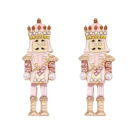 Nutcracker Earrings Christmas Stud Earrings for Women Cute Nutcracker Soldier Beaded Crystal Jewelry Holiday Dangle Earrings Christmas Stocking Gift (Pink Crown)